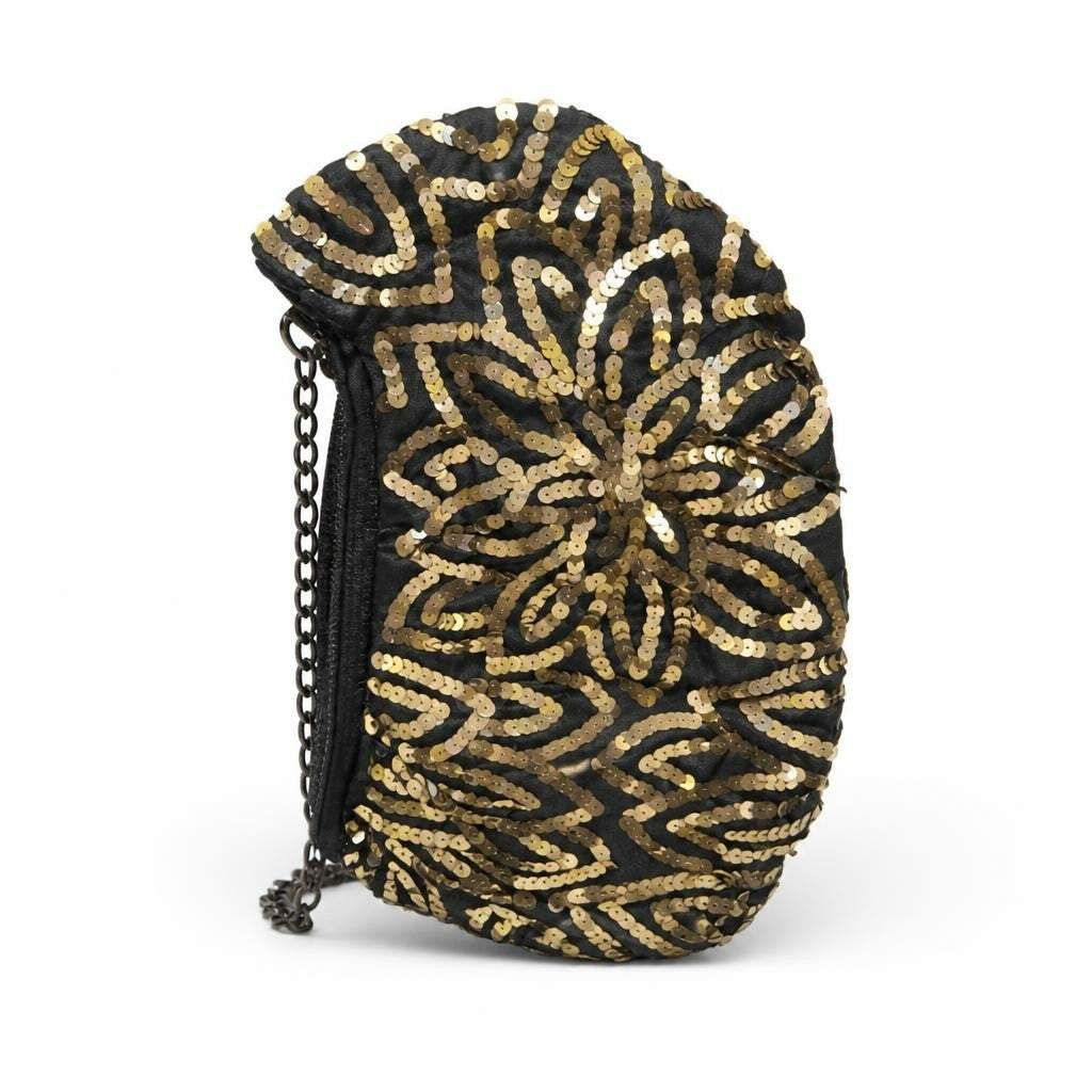 Black & Gold Sequin Embellished Clutch Bag - pre-loved at Why Go Less, Lebanon