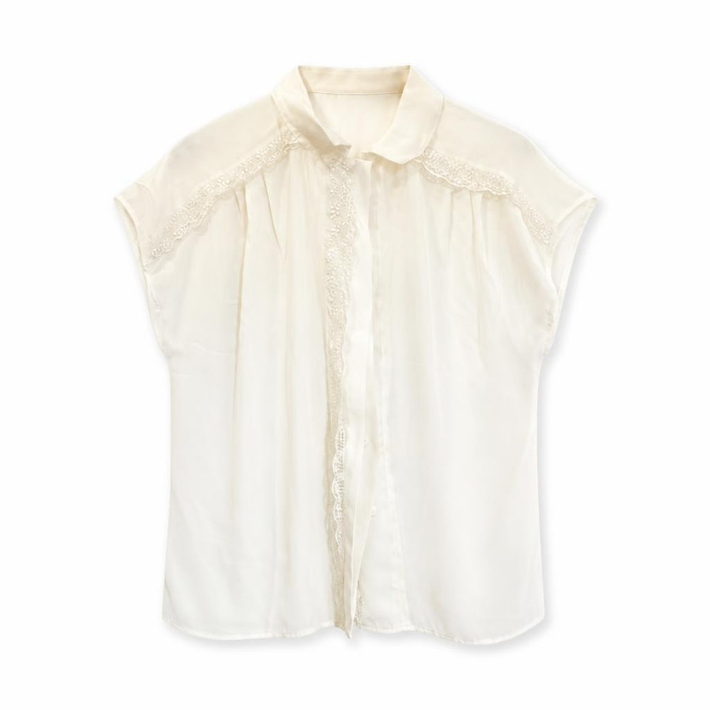 White Lace Collar Sleeveless Blouse, Button-front - pre-loved at Why Go Less, Lebanon