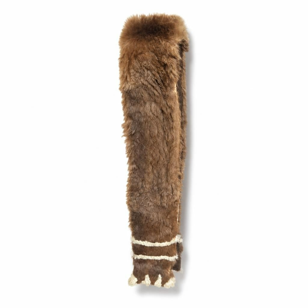 Brown Faux Fur Long Scarf with Fringe Trim - pre-loved at Why Go Less, Lebanon