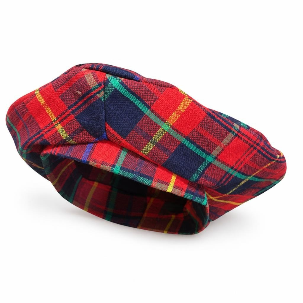 Red Tartan Plaid Flat Cap Newsboy Hat - pre-loved at Why Go Less, Lebanon