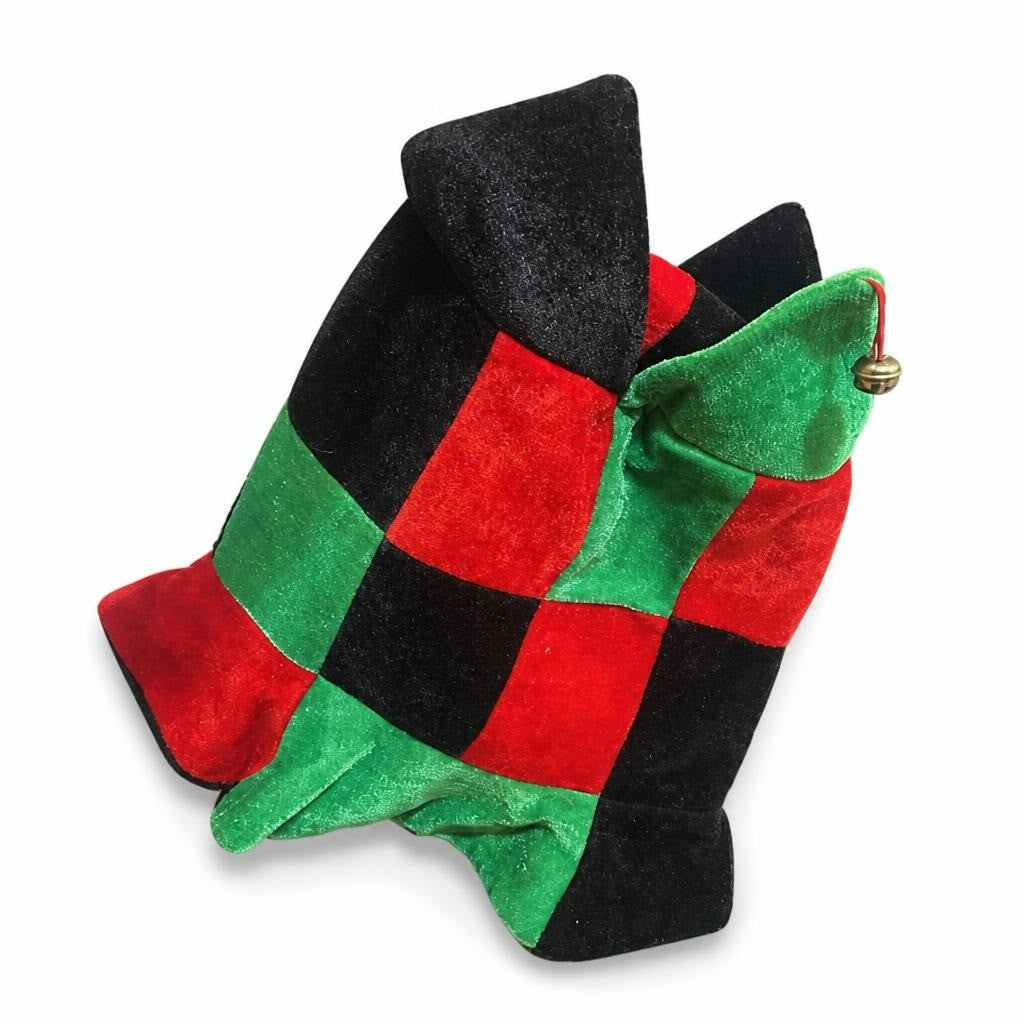 Velvet Patchwork Bucket Bag Red Green Black - pre-loved at Why Go Less, Lebanon