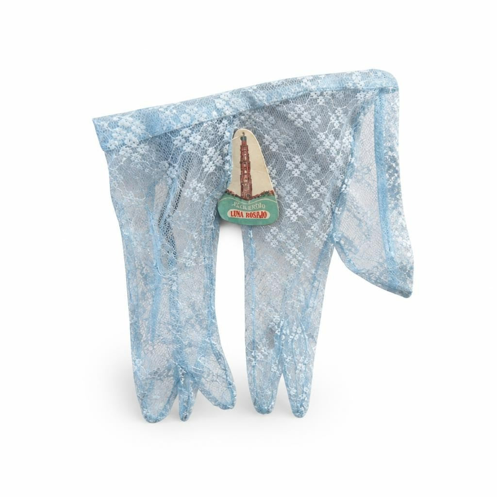 Light Blue Lace Gloves, Floral Pattern, Short - pre-loved at Why Go Less, Lebanon