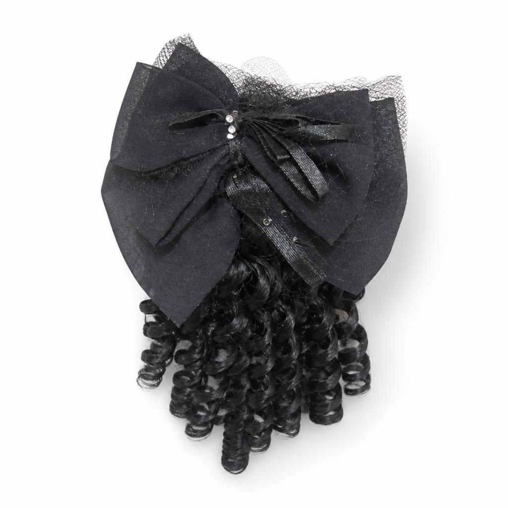 Black Curly Clip-in Hair Piece with Bow - pre-loved at Why Go Less, Lebanon
