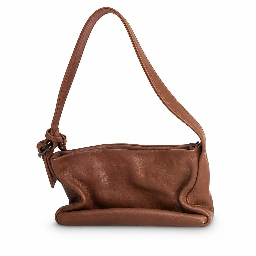Tan Brown Leather Shoulder Bag Small - pre-loved at Why Go Less, Lebanon