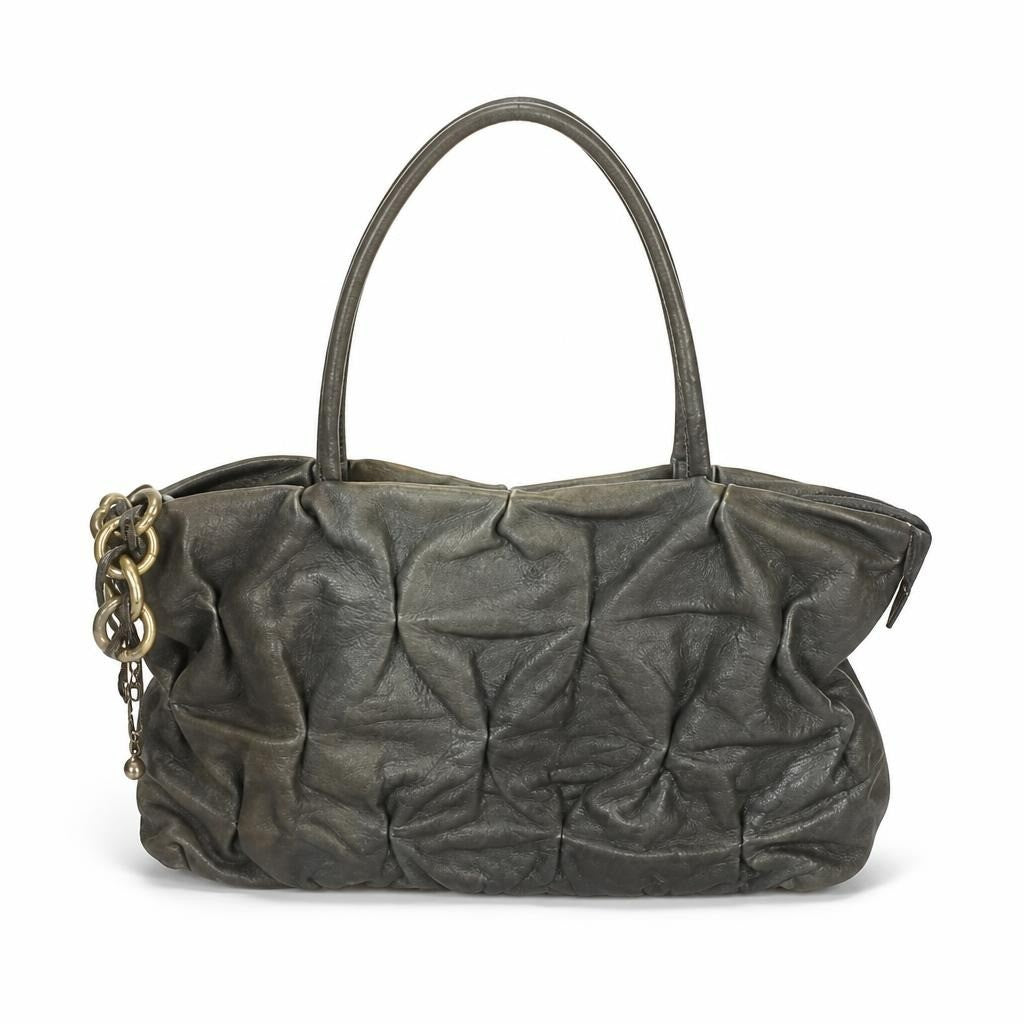 Olive Green Quilted Leather Tote Bag - pre-loved at Why Go Less, Lebanon
