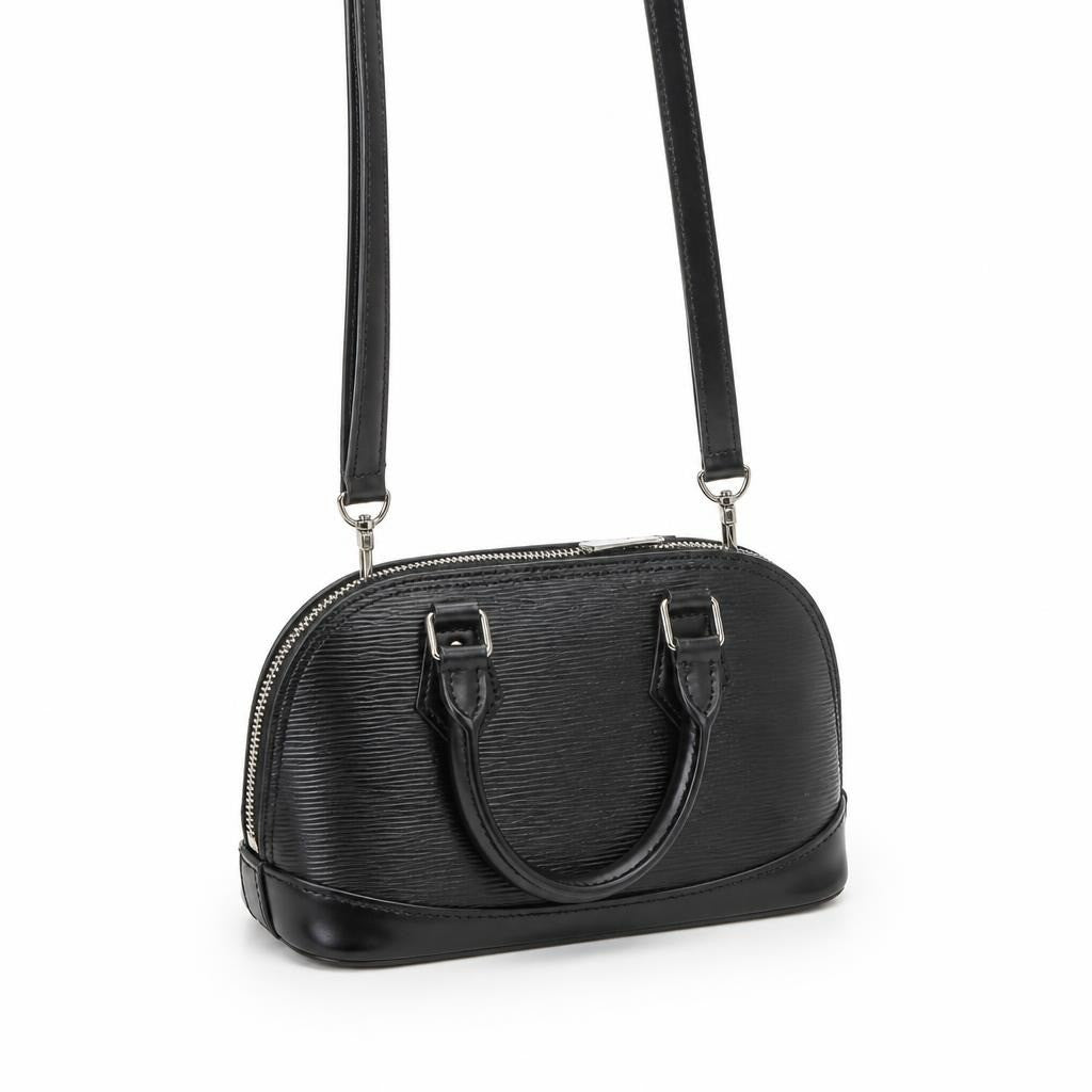 Black Epi Leather Structured Satchel with Strap - pre-loved at Why Go Less, Lebanon