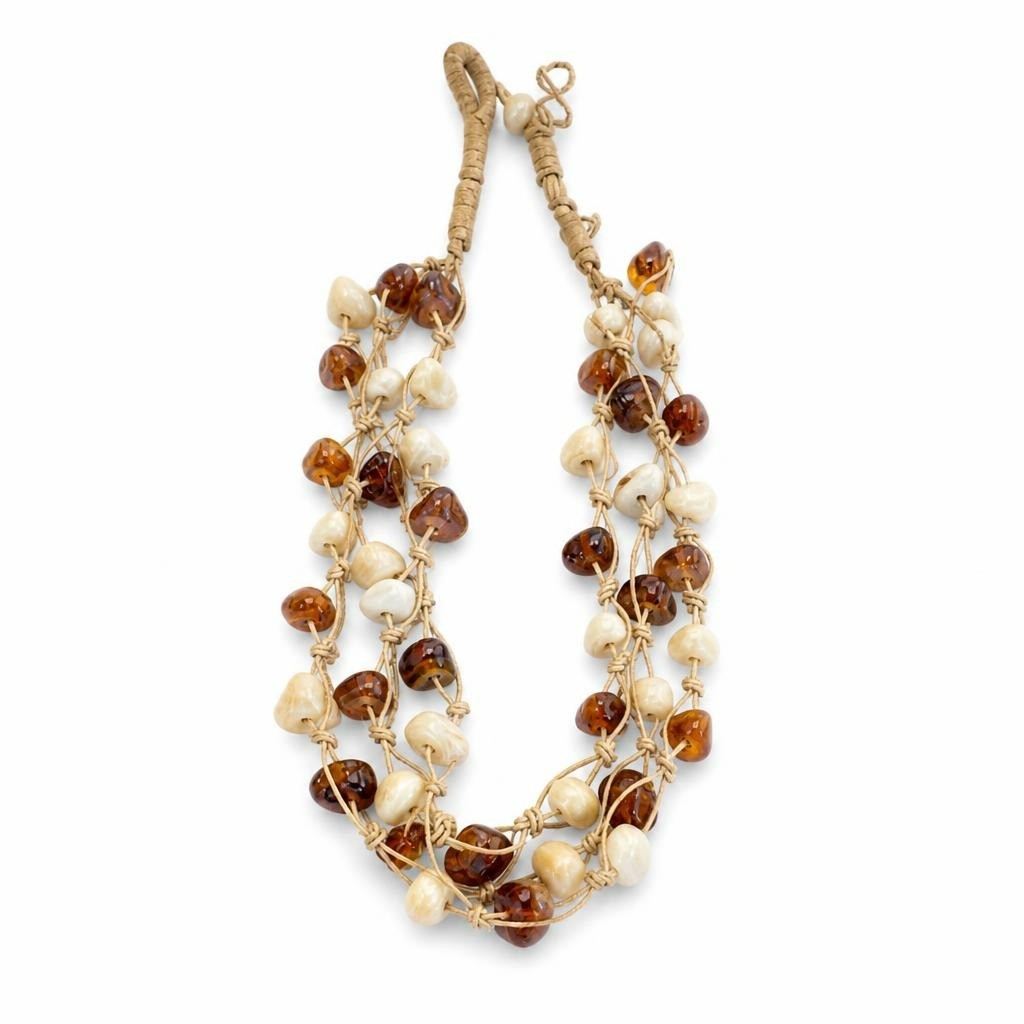Multi-strand Wired Beaded Necklace, Brown and Cream - pre-loved at Why Go Less, Lebanon