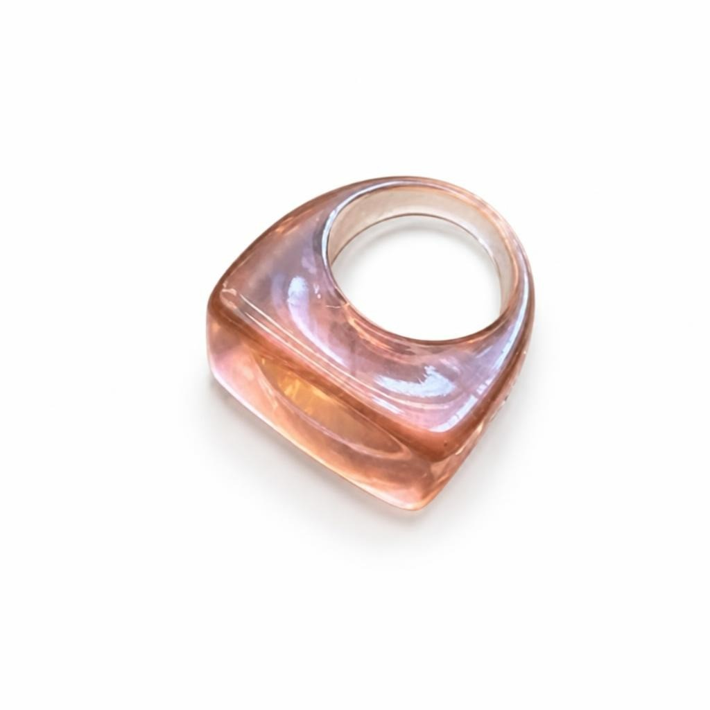 Square Lucite Resin Cocktail Ring, Translucent Peach - pre-loved at Why Go Less, Lebanon