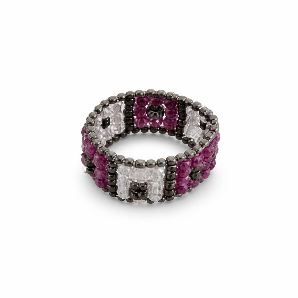 Stretch Band Ring Pink Rhinestones Silver-tone - pre-loved at Why Go Less, Lebanon