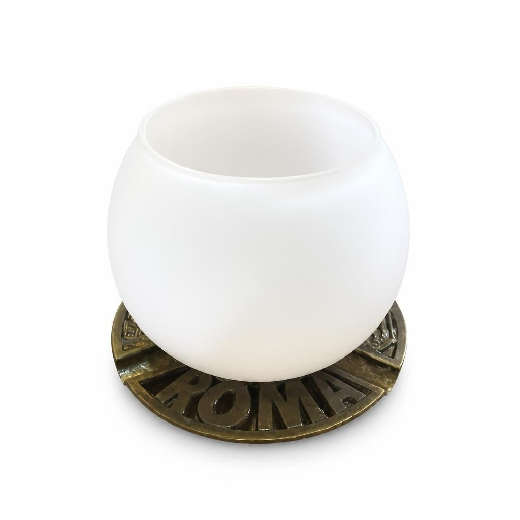 Roma Brass Base White Frosted Glass Candle Holder - pre-loved at Why Go Less, Lebanon