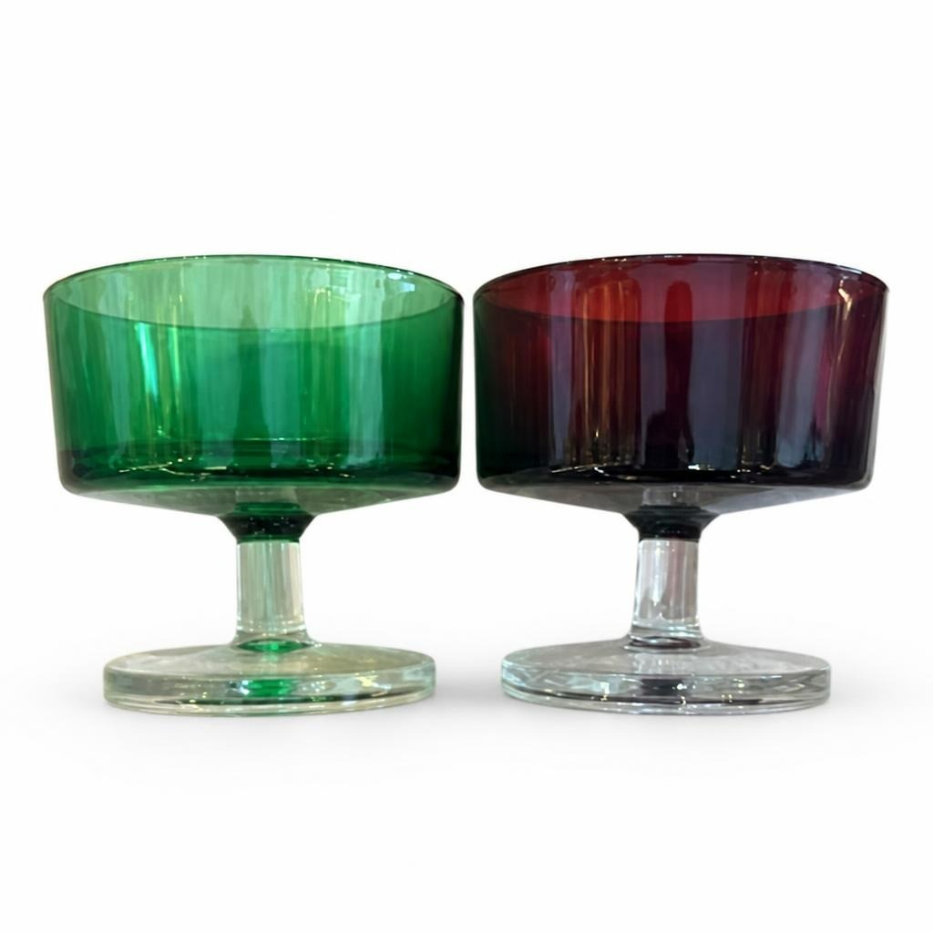 12 Green & Red Crystal Coupe Glasses Set of 2 from 51 Years - pre-loved at Why Go Less, Lebanon