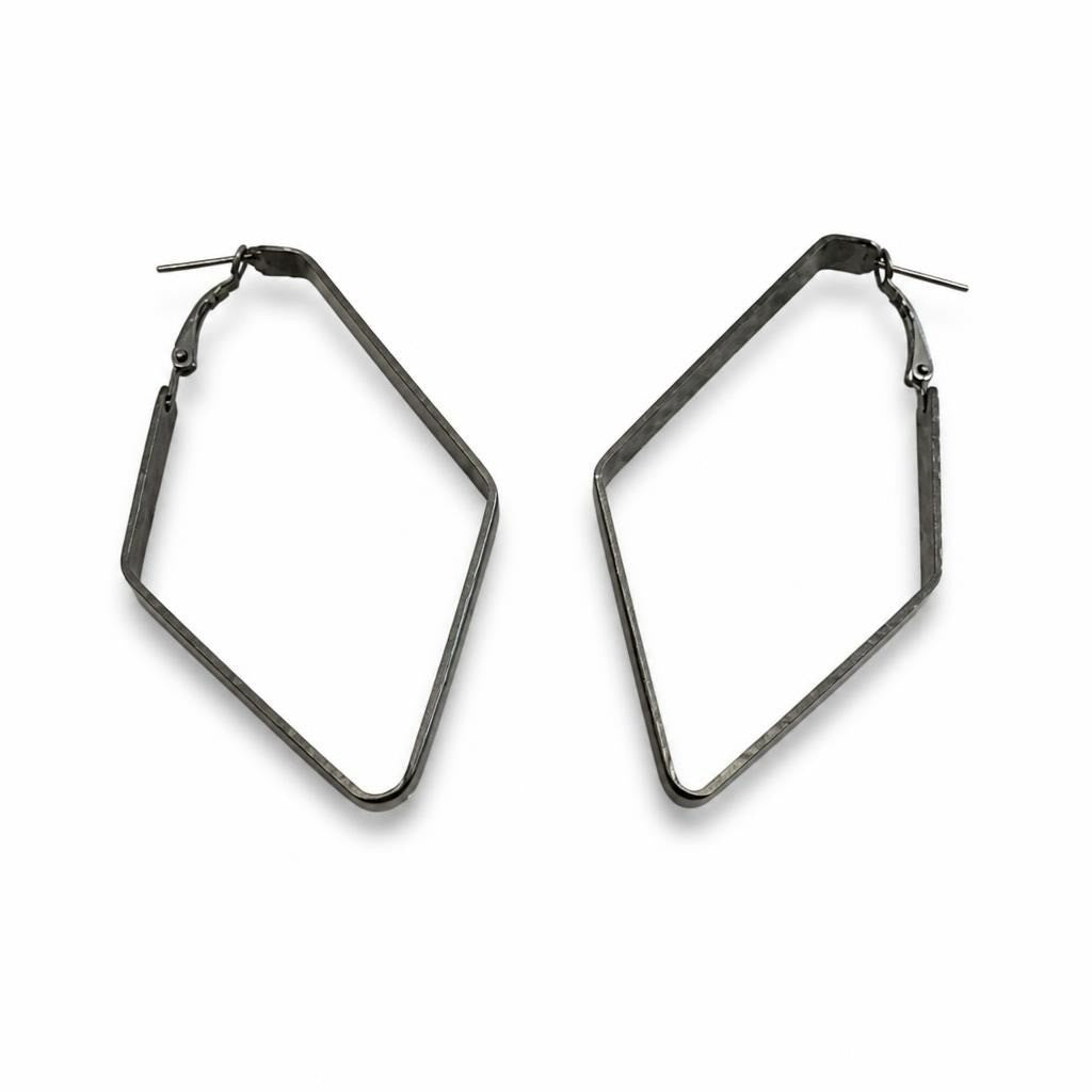 Gunmetal Geometric Diamond Hoop Earrings - pre-loved at Why Go Less, Lebanon