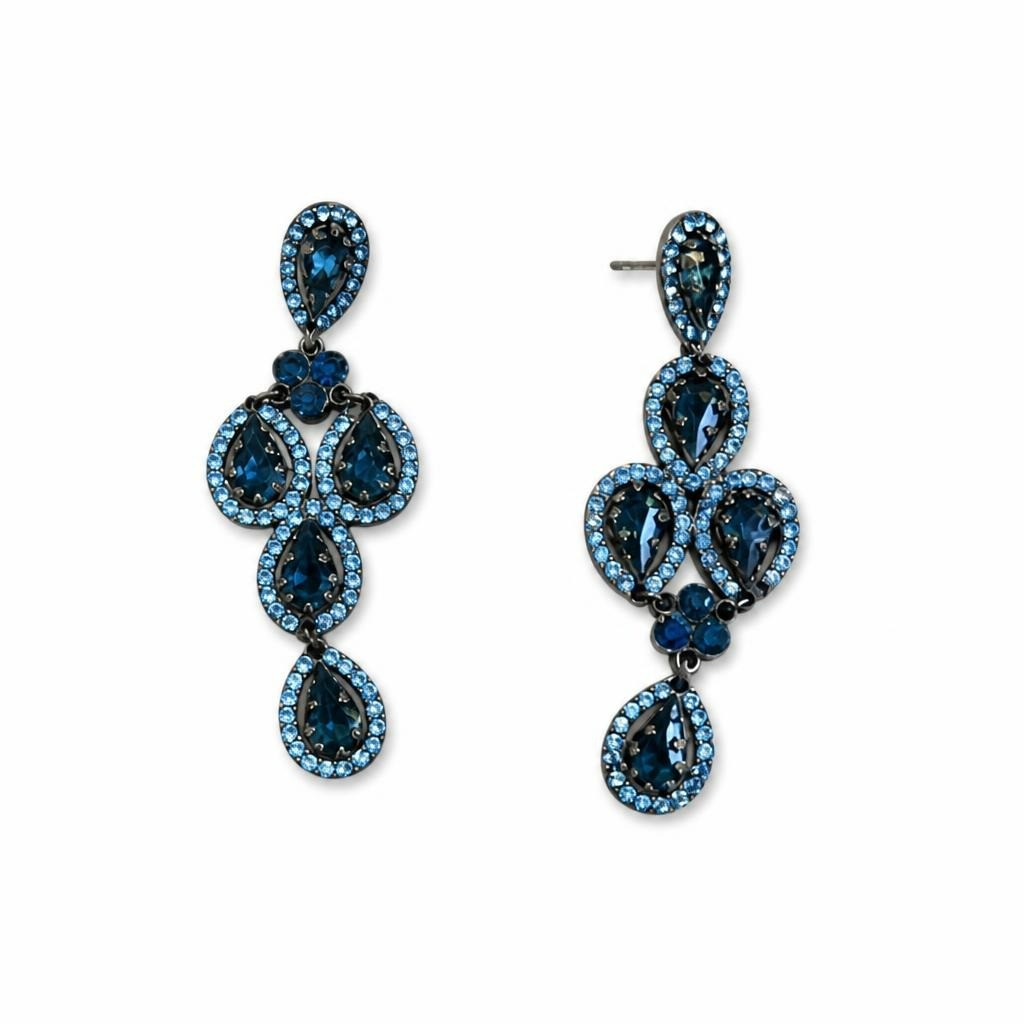 Blue Rhinestone Crystal Chandelier Drop Earrings - pre-loved at Why Go Less, Lebanon