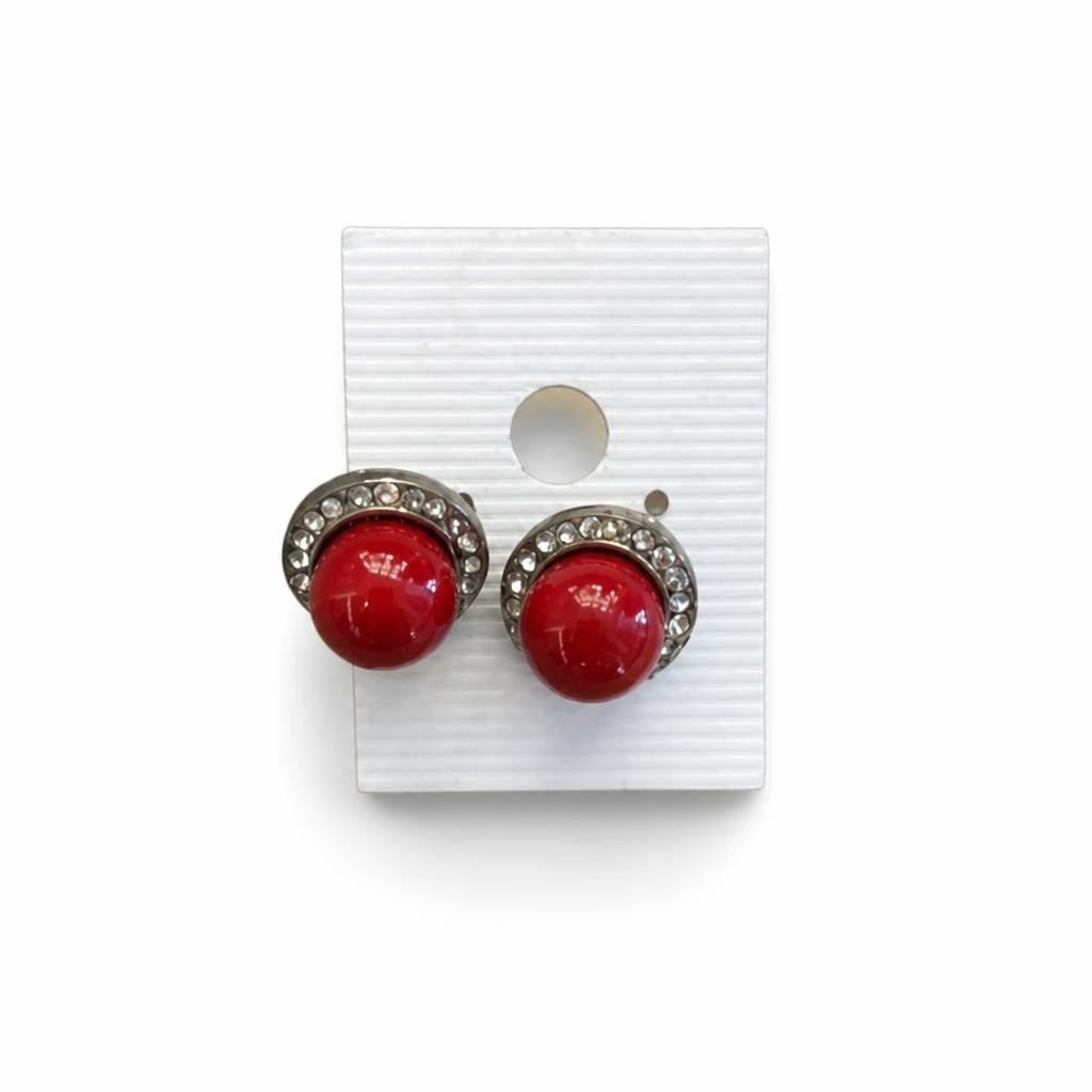 Red Cabochon Rhinestone Stud Earrings - new at Why Go Less, Lebanon