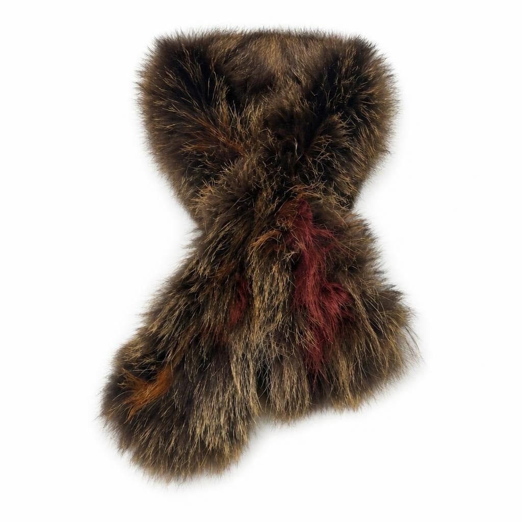 Reel Rabbit Fur Collar Scarf, Dark Brown with Red Highlights - pre-loved at Why Go Less, Lebanon