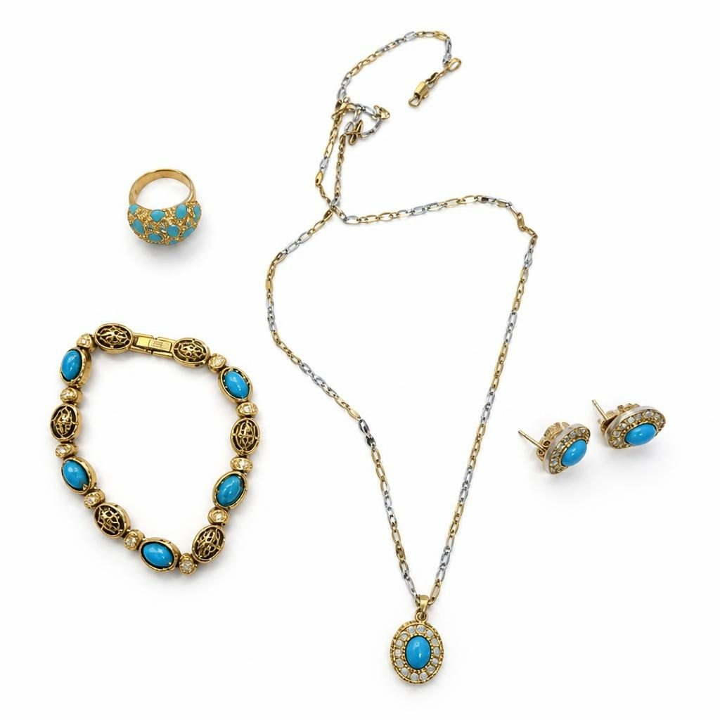Brazilian Gold Turquoise & Gold Tone Jewelry Set, 4 Pieces - pre-loved at Why Go Less, Lebanon