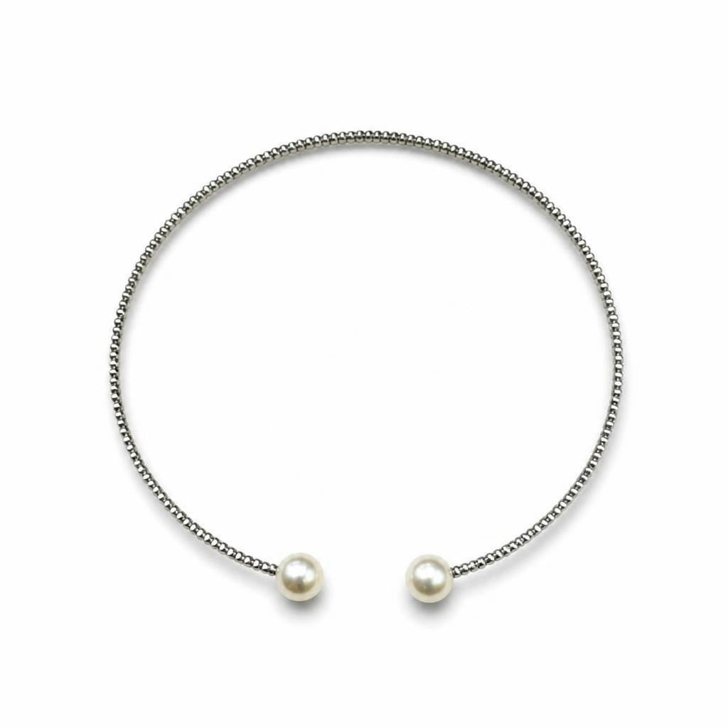 Silver Tone Choker Necklace with Pearl Ends - pre-loved at Why Go Less, Lebanon