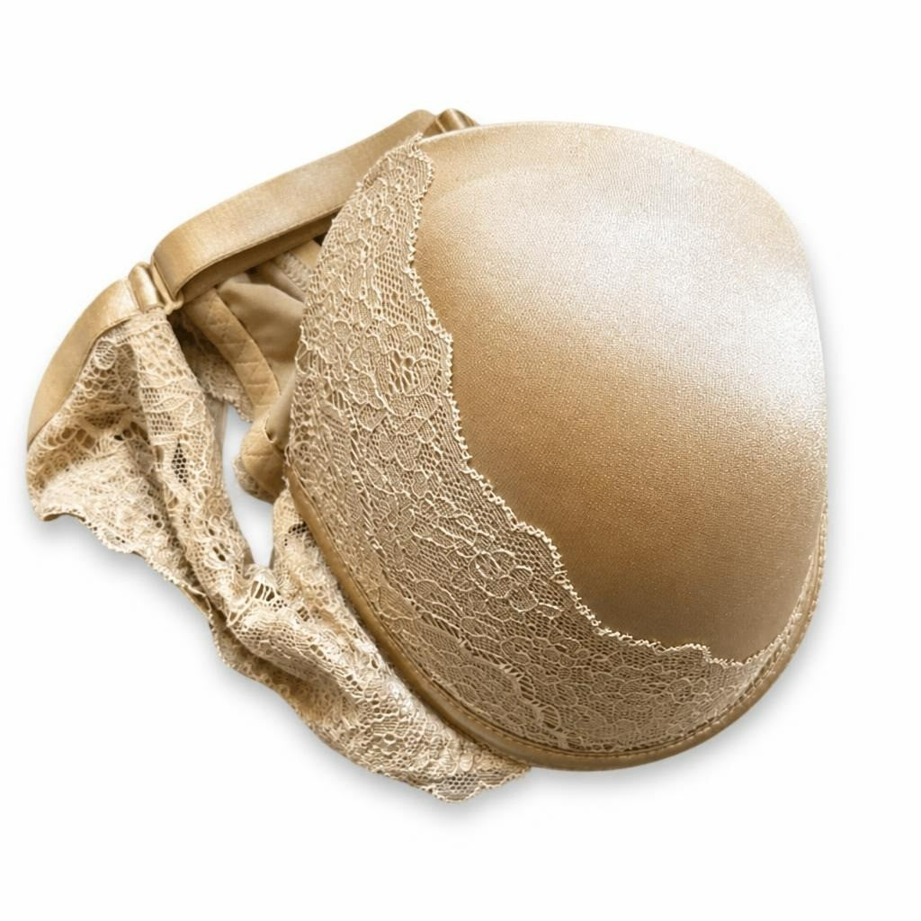 Marie France Padded Bra, Gold/beige, Lace Detail - new at Why Go Less, Lebanon