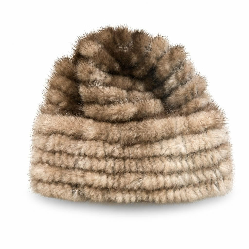 Brown Mink-style Fur Knit Winter Hat - pre-loved at Why Go Less, Lebanon