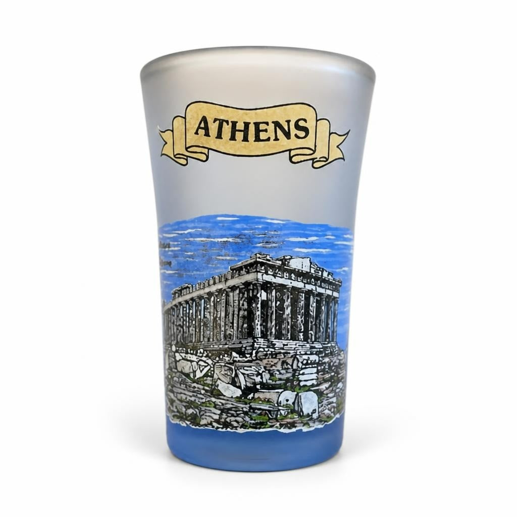 Athens Parthenon Souvenir Frosted Shot Glass - pre-loved at Why Go Less, Lebanon