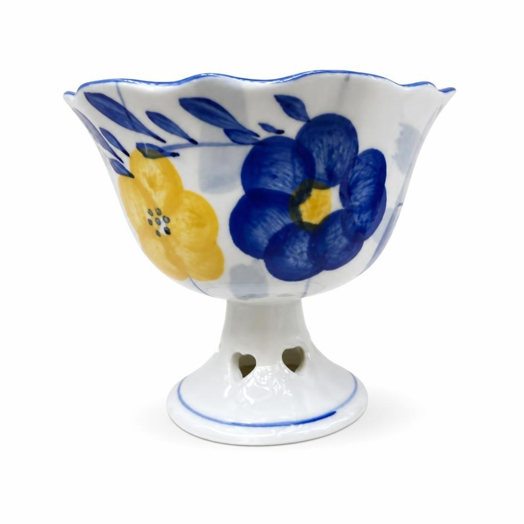 5 Hand-painted Ceramic Pedestal Dessert Bowl Floral - pre-loved at Why Go Less, Lebanon
