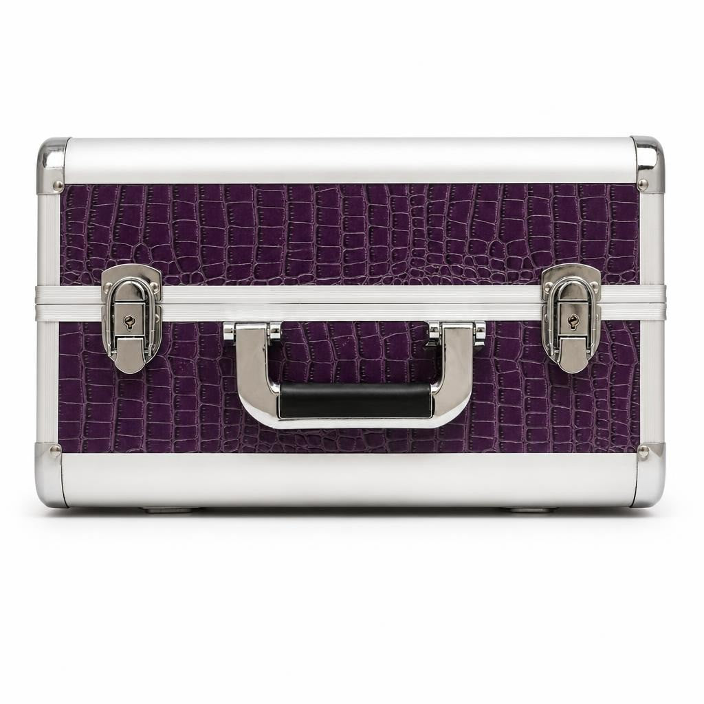 Purple Croc-embossed Aluminum Vanity / Makeup Case H 35 W 36 D 23 - pre-loved at Why Go Less, Lebanon