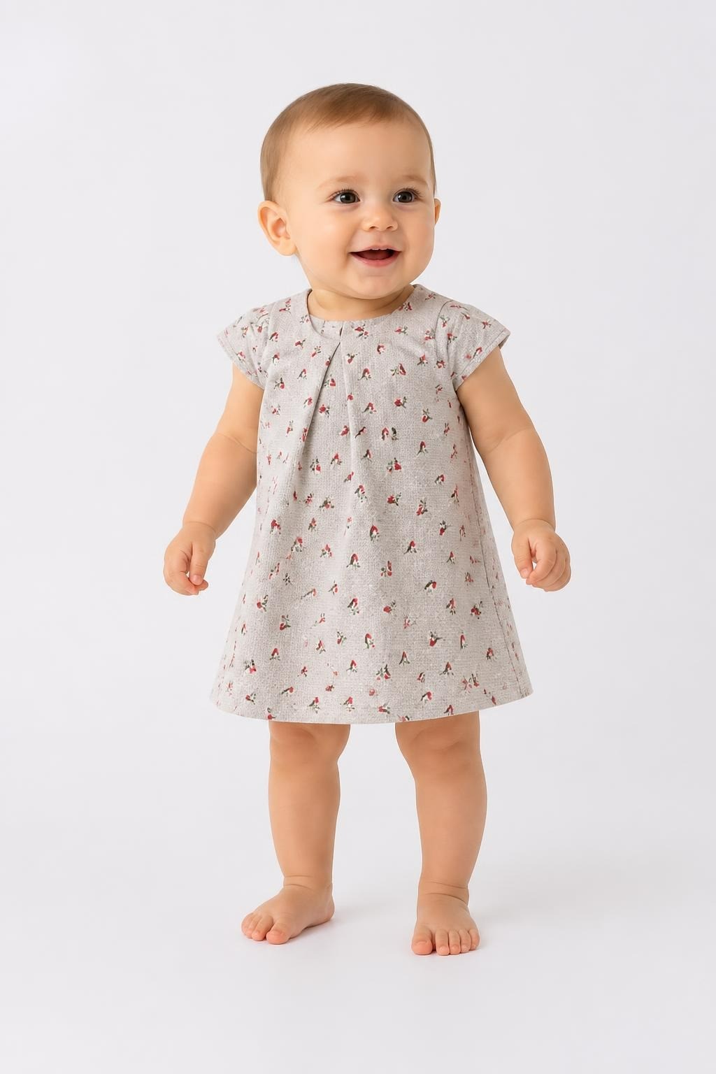 1-m Baby Girl Dress White Robin Bird Print - pre-loved at Why Go Less, Lebanon