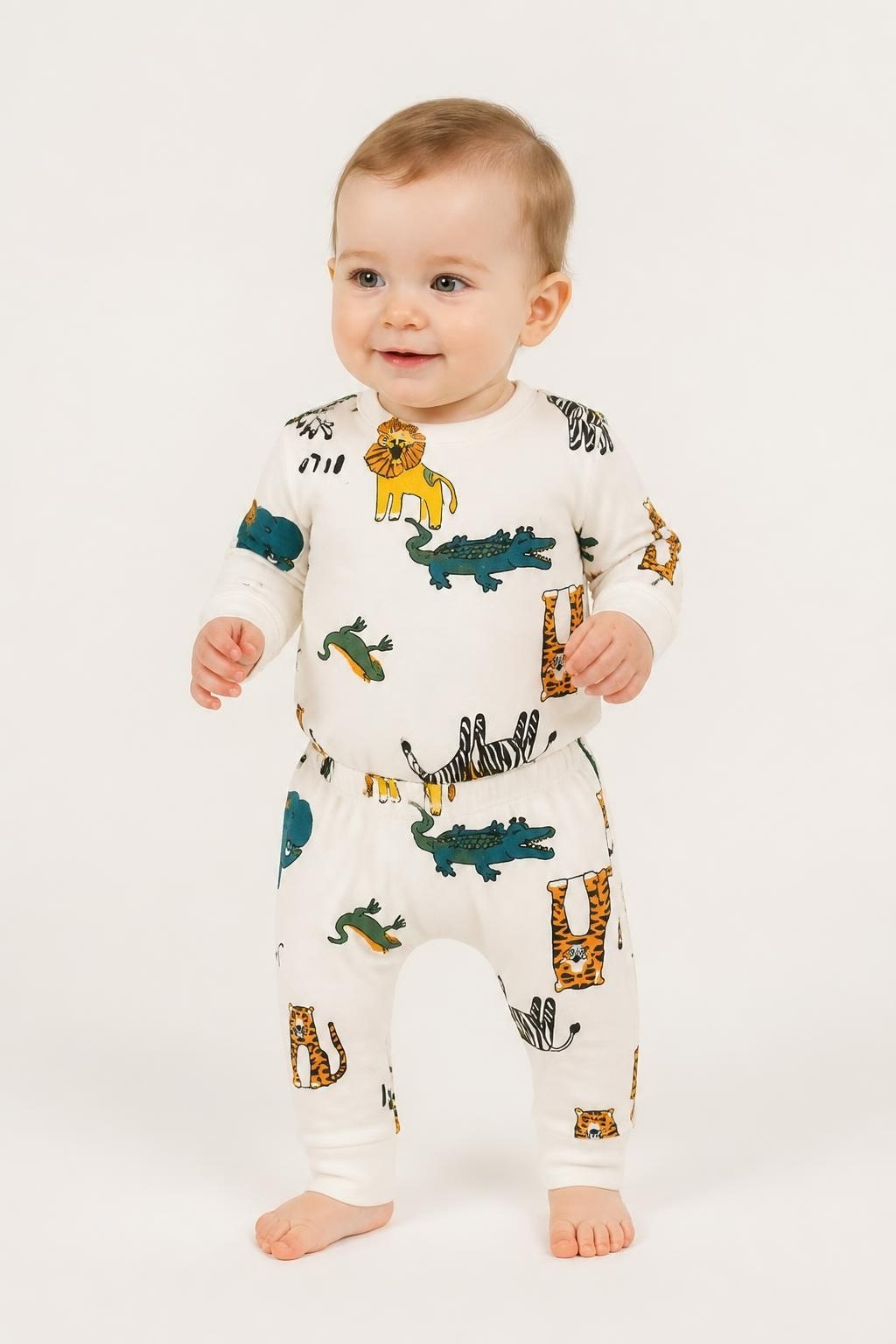 Baby Jungle Animal Print Harem Pants White - pre-loved at Why Go Less, Lebanon
