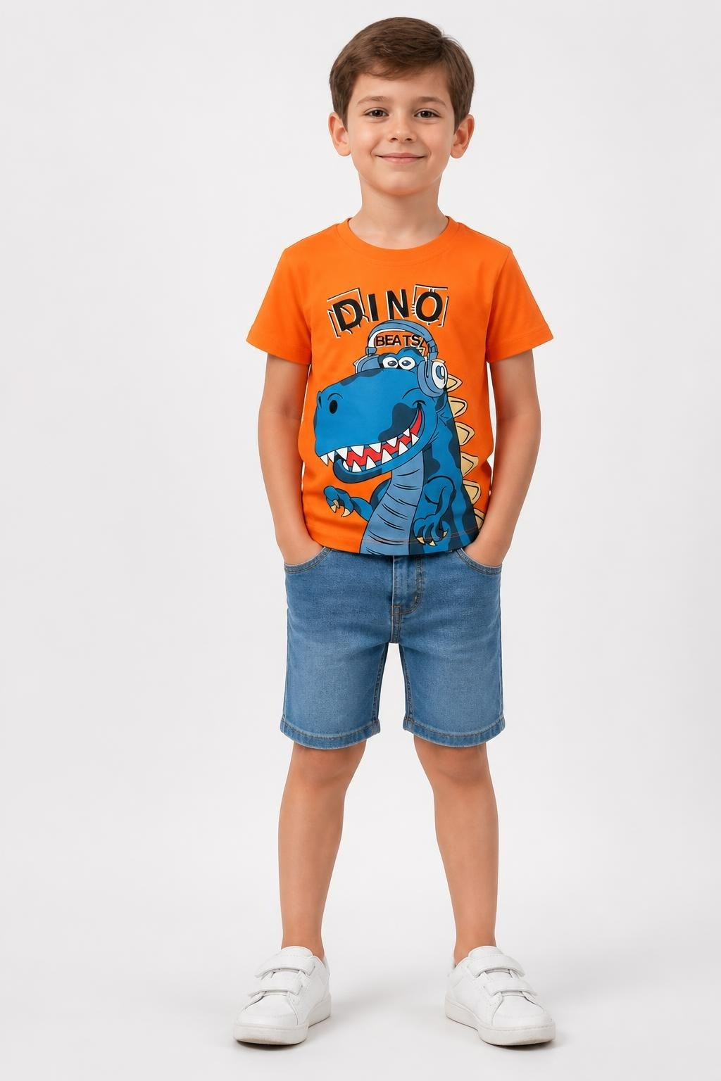 Dino Beats Orange Graphic Tee, Kids - pre-loved at Why Go Less, Lebanon