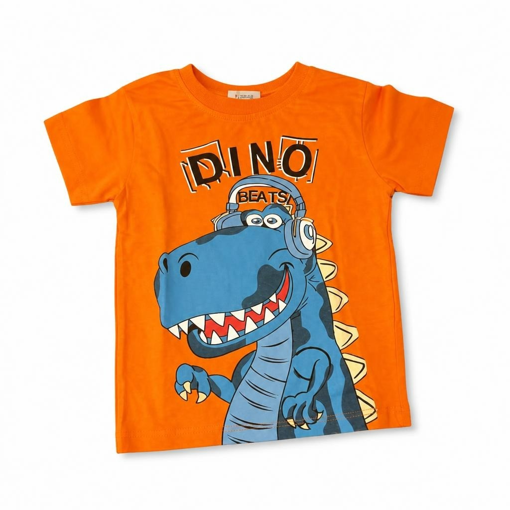Dino Beats Orange Graphic Tee, Kids - pre-loved at Why Go Less, Lebanon