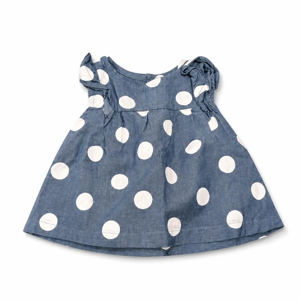 Set Blue Polka Dot Baby Dress, Ruffle Sleeves - pre-loved at Why Go Less, Lebanon