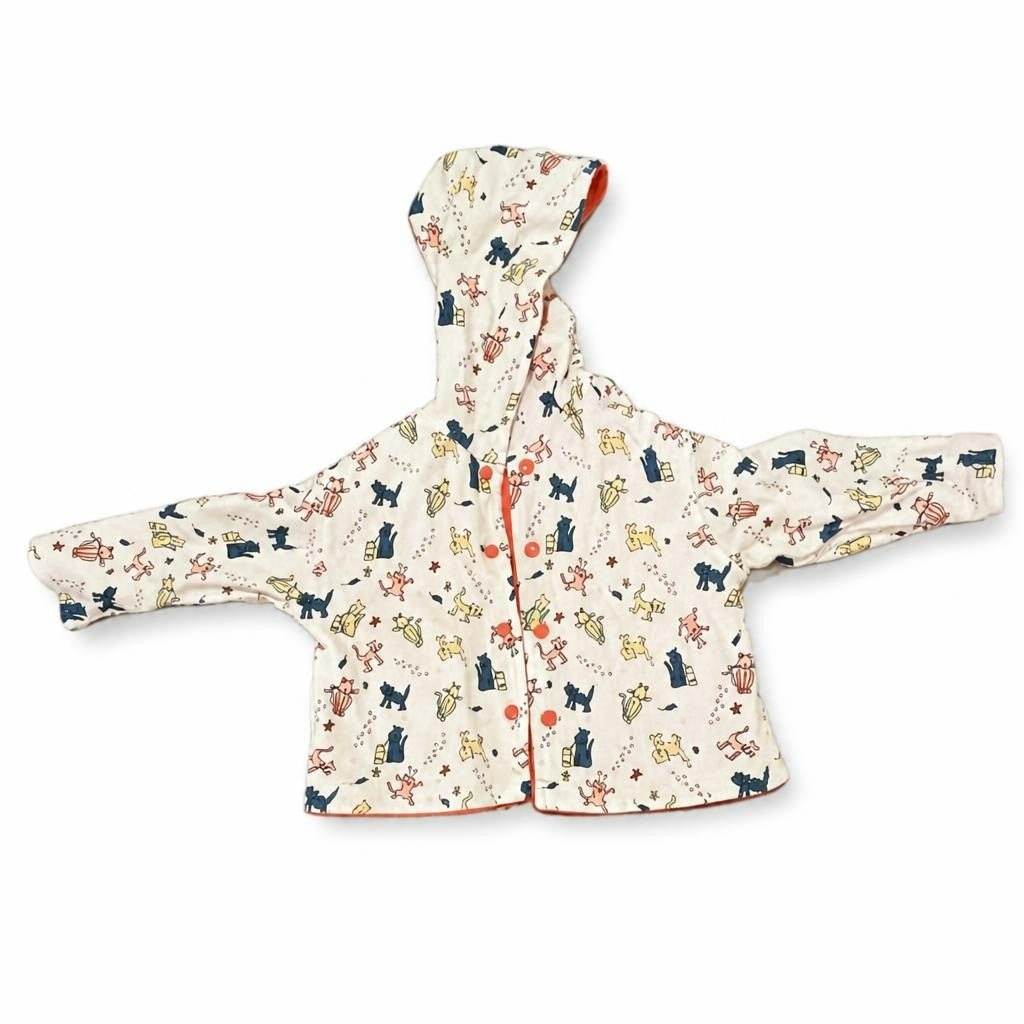Double Face Baby Hooded Jacket Animal Print Cream - pre-loved at Why Go Less, Lebanon