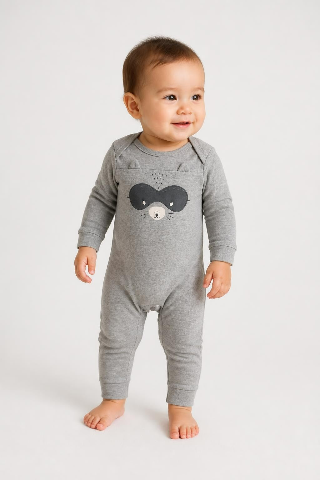 Carter's Gray Raccoon Baby Romper Onesie - pre-loved at Why Go Less, Lebanon