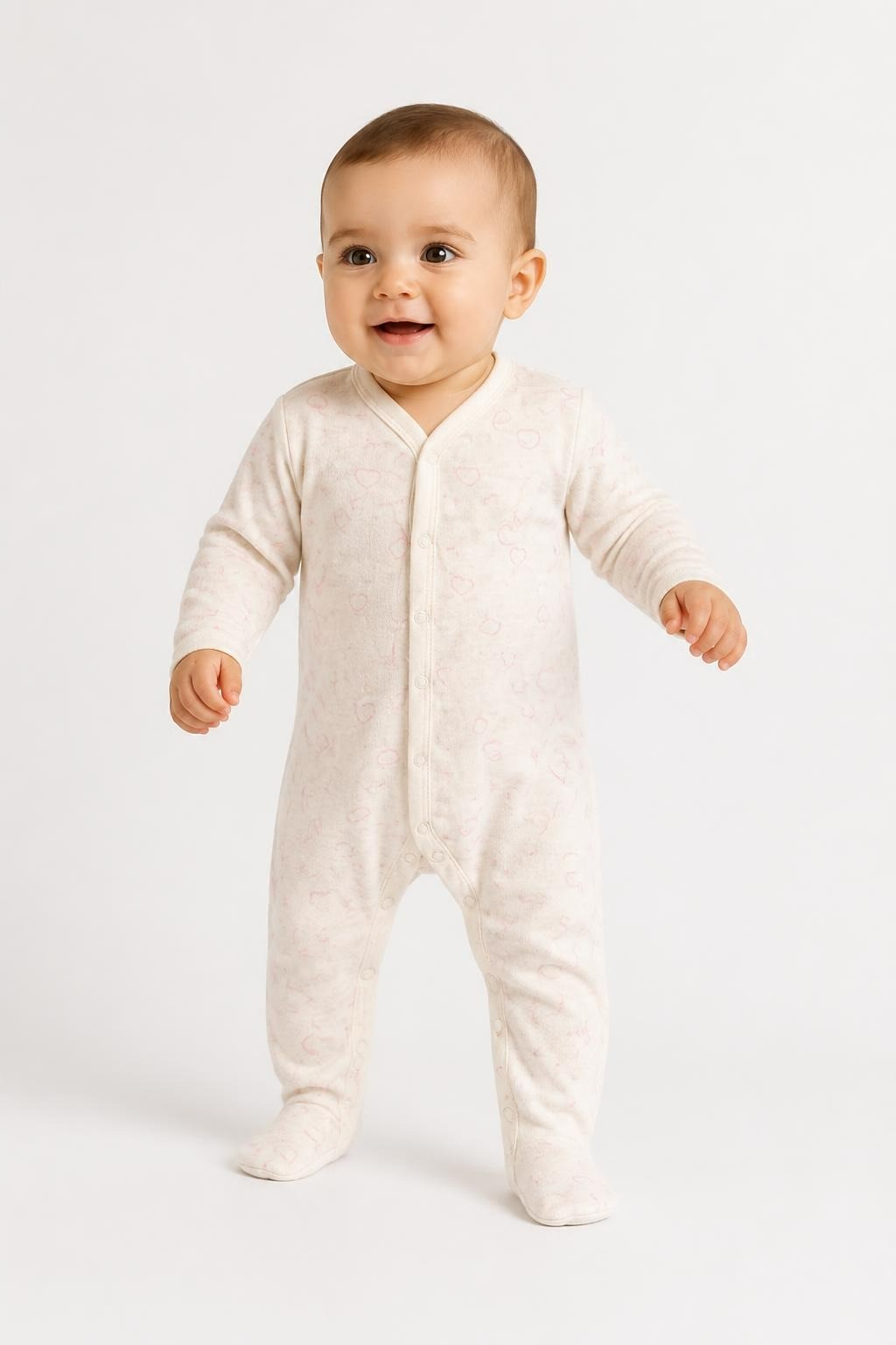 Gray Heart Print Footed Baby Sleepsuit - pre-loved at Why Go Less, Lebanon