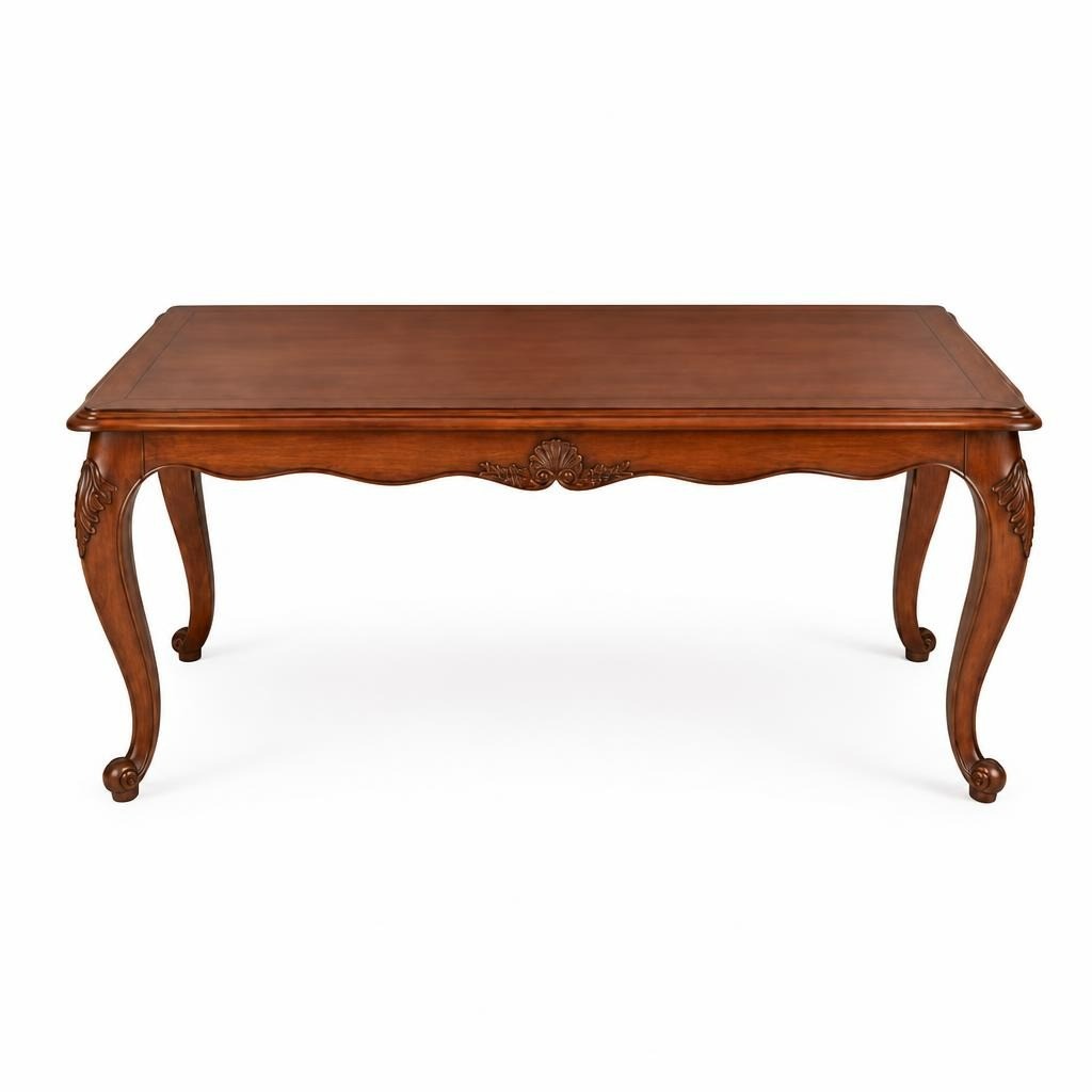 Classic Carved Wood Dining Table, Brown, Large Size 196 H, 135 W - pre-loved at Why Go Less, Lebanon