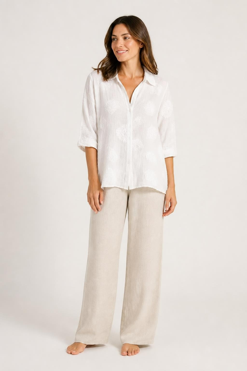 White Embroidered Flowy Boho Blouse, O/S - pre-loved at Why Go Less, Lebanon