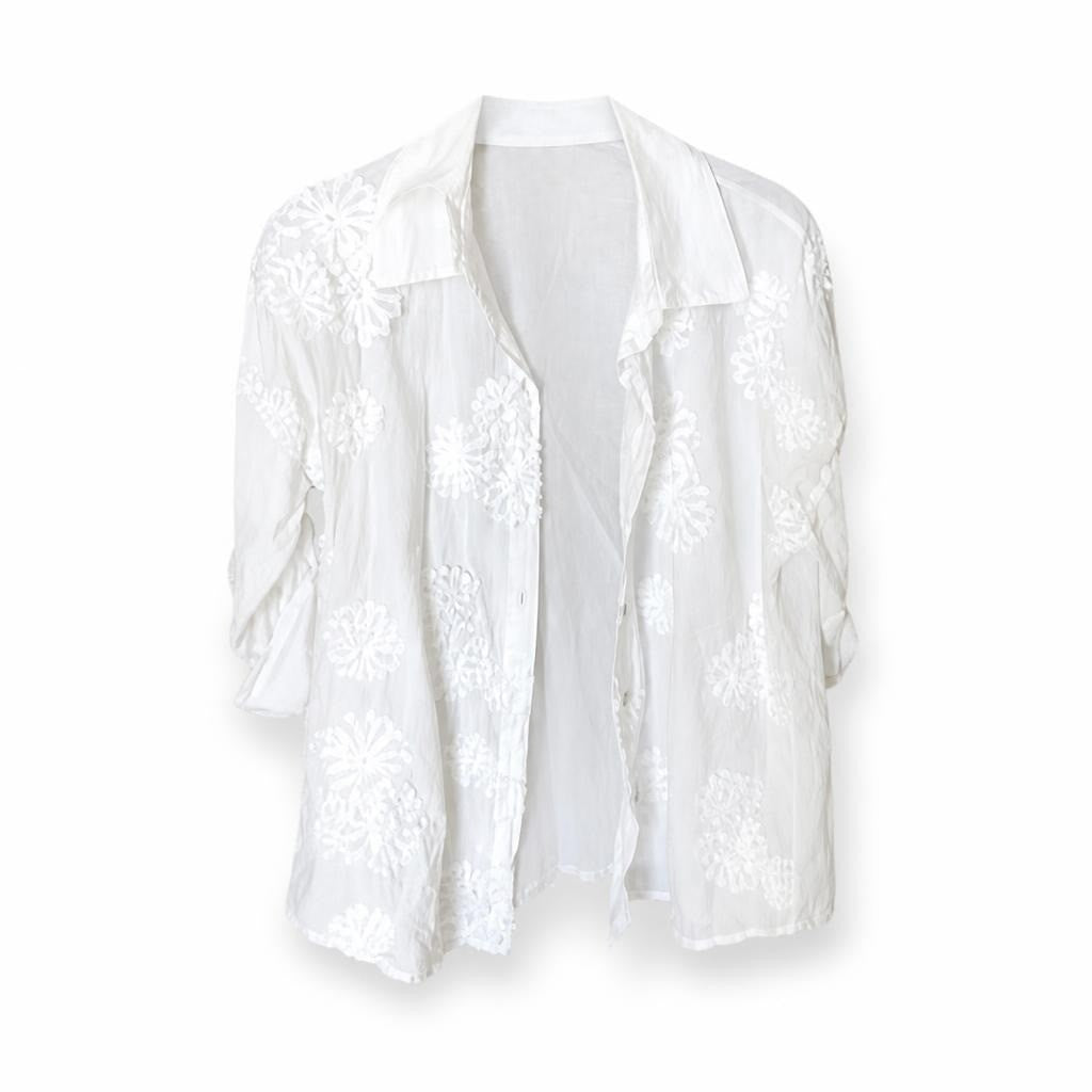 White Embroidered Flowy Boho Blouse, O/S - pre-loved at Why Go Less, Lebanon