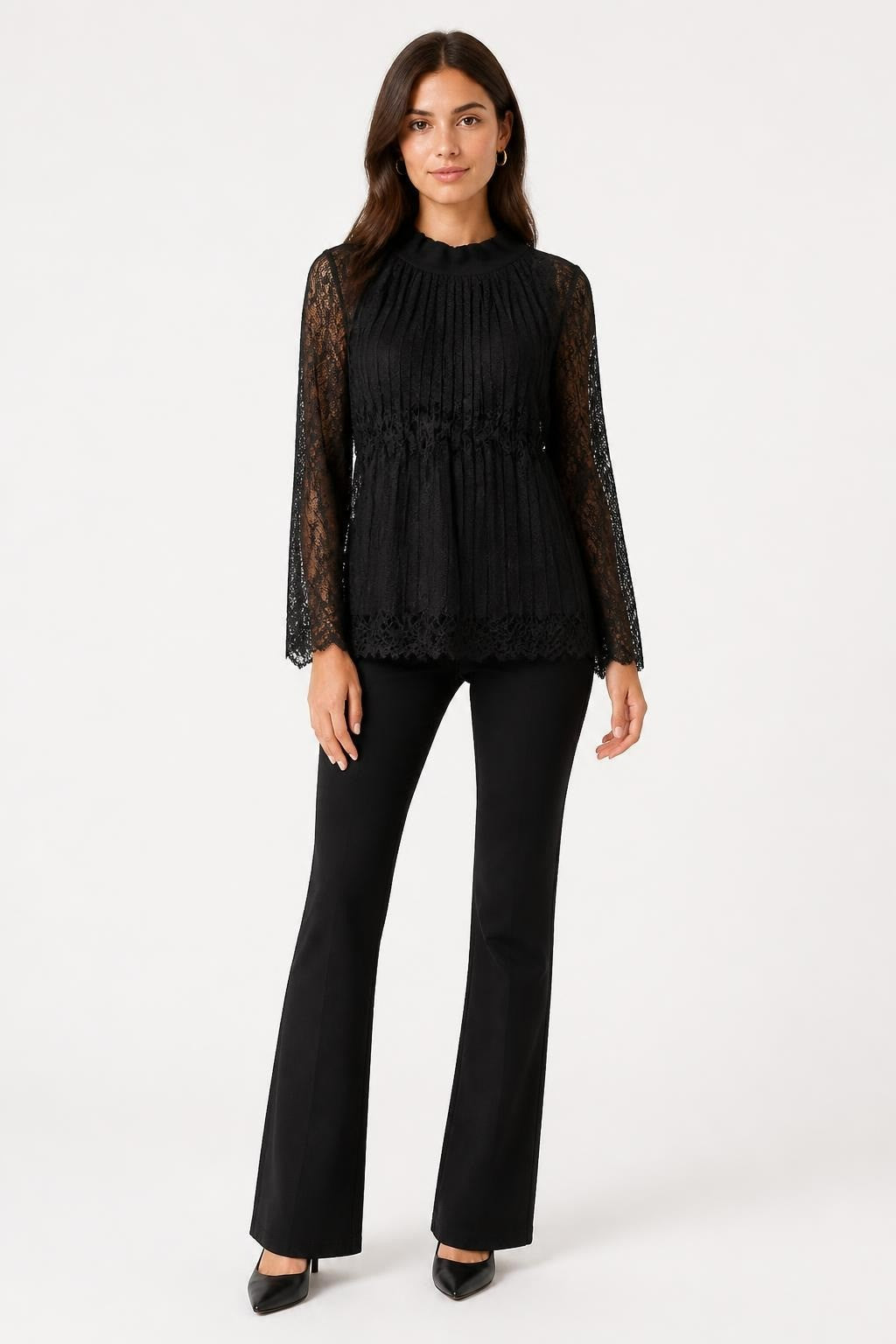 Black Lace Long Sleeve Pleated Skirt - pre-loved at Why Go Less, Lebanon