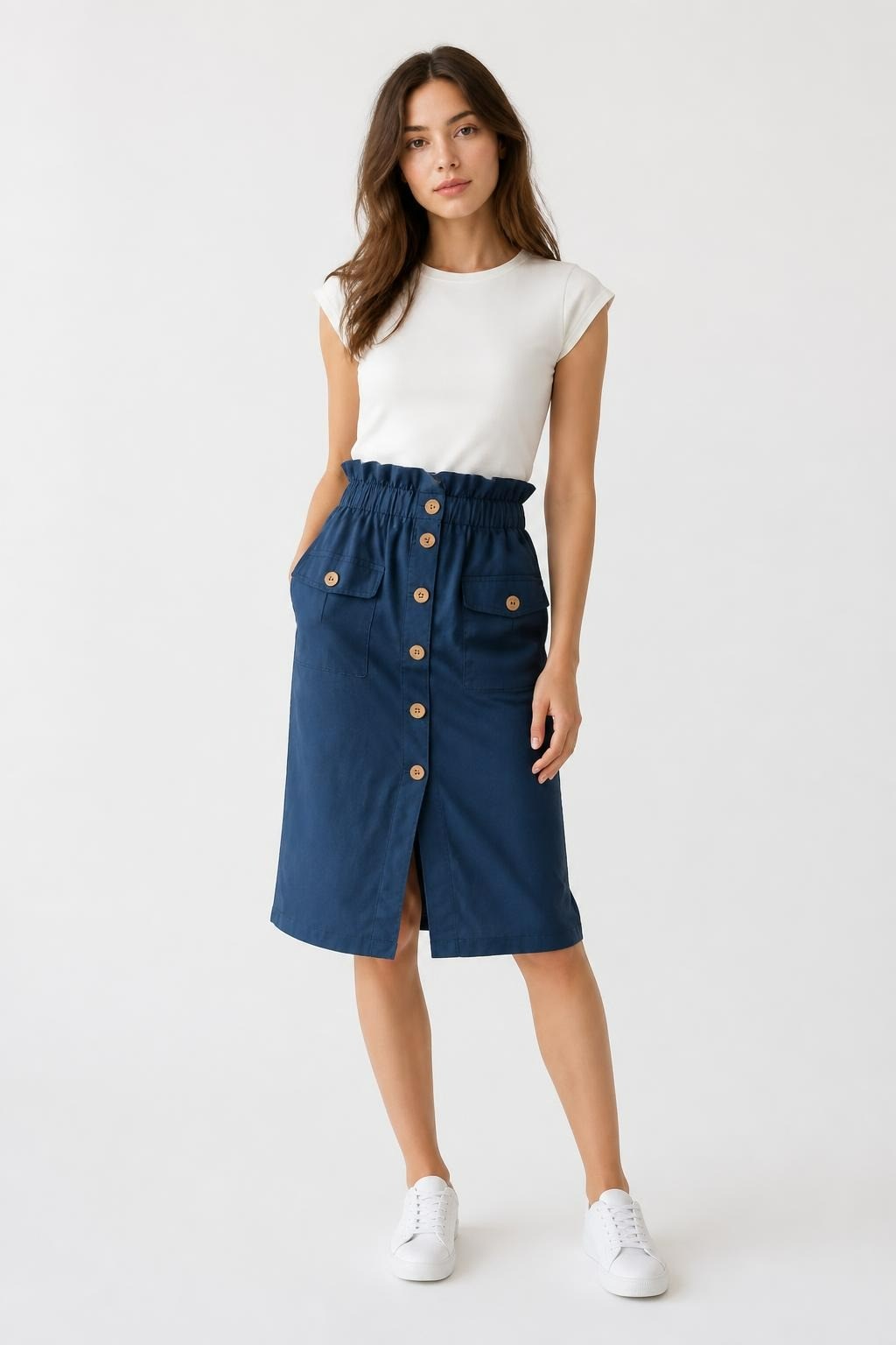 Teal Blue Button-front Skirt - pre-loved at Why Go Less, Lebanon