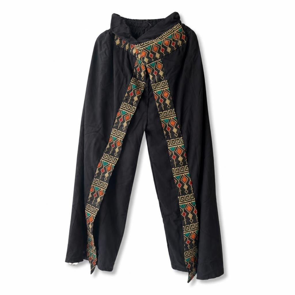 Black Ethnic Embroidered Pants with Geometric Pattern - pre-loved at Why Go Less, Lebanon