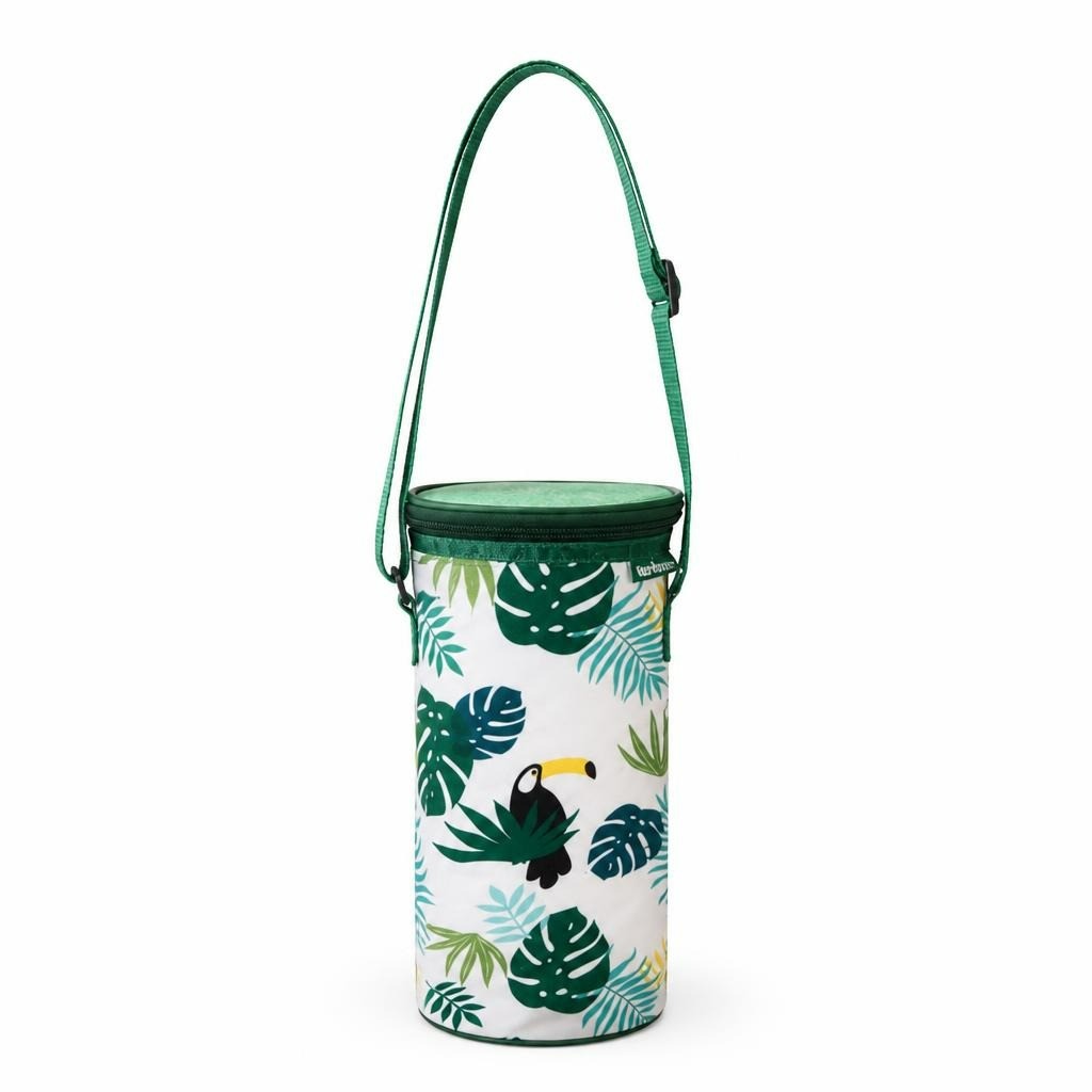 Tropical Toucan Insulated Bottle Carrier Bag Green - pre-loved at Why Go Less, Lebanon