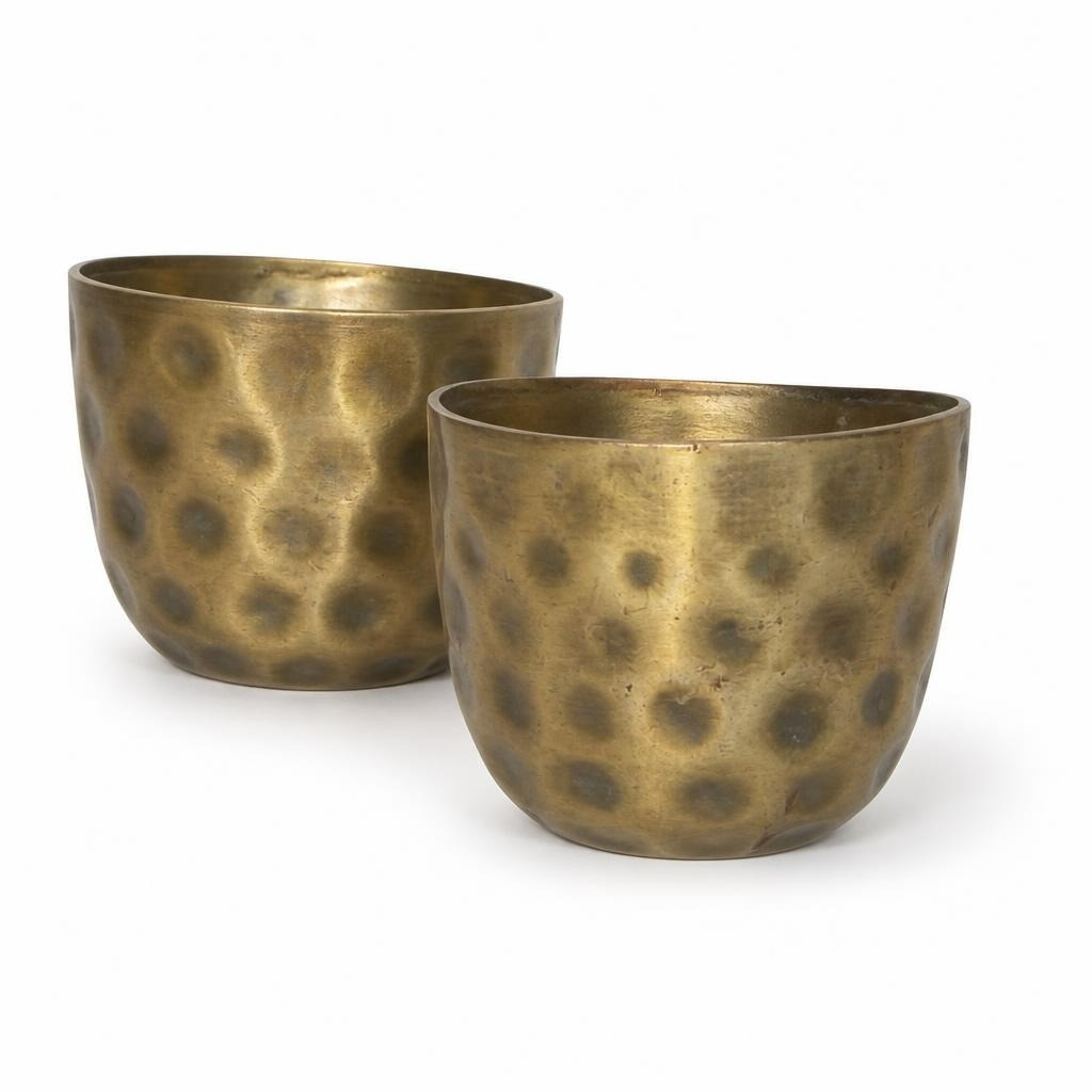Candles Hammered Brass-tone Metal Planters Set of 2 - pre-loved at Why Go Less, Lebanon
