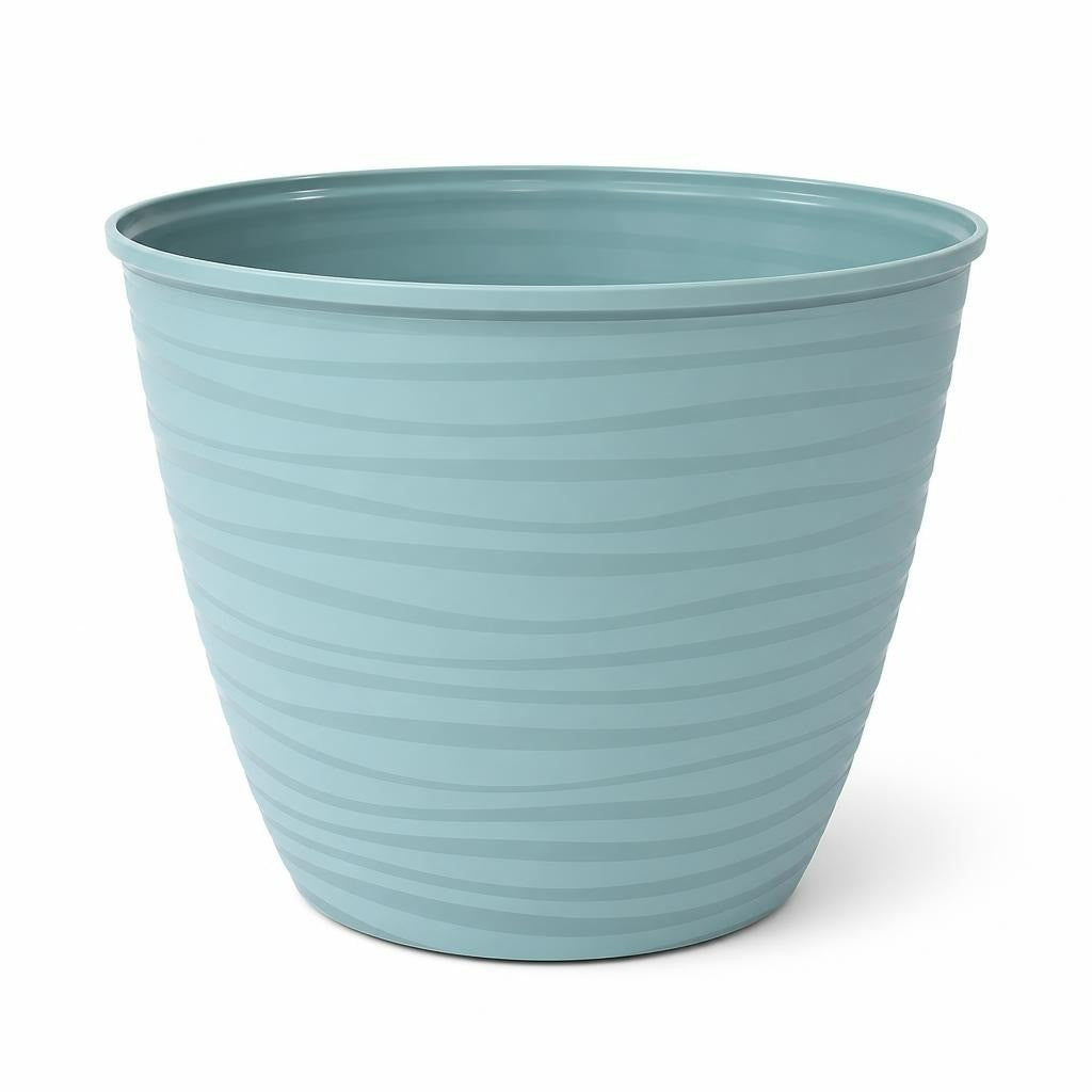Light Teal Striped Plastic Planter Pot Large - pre-loved at Why Go Less, Lebanon