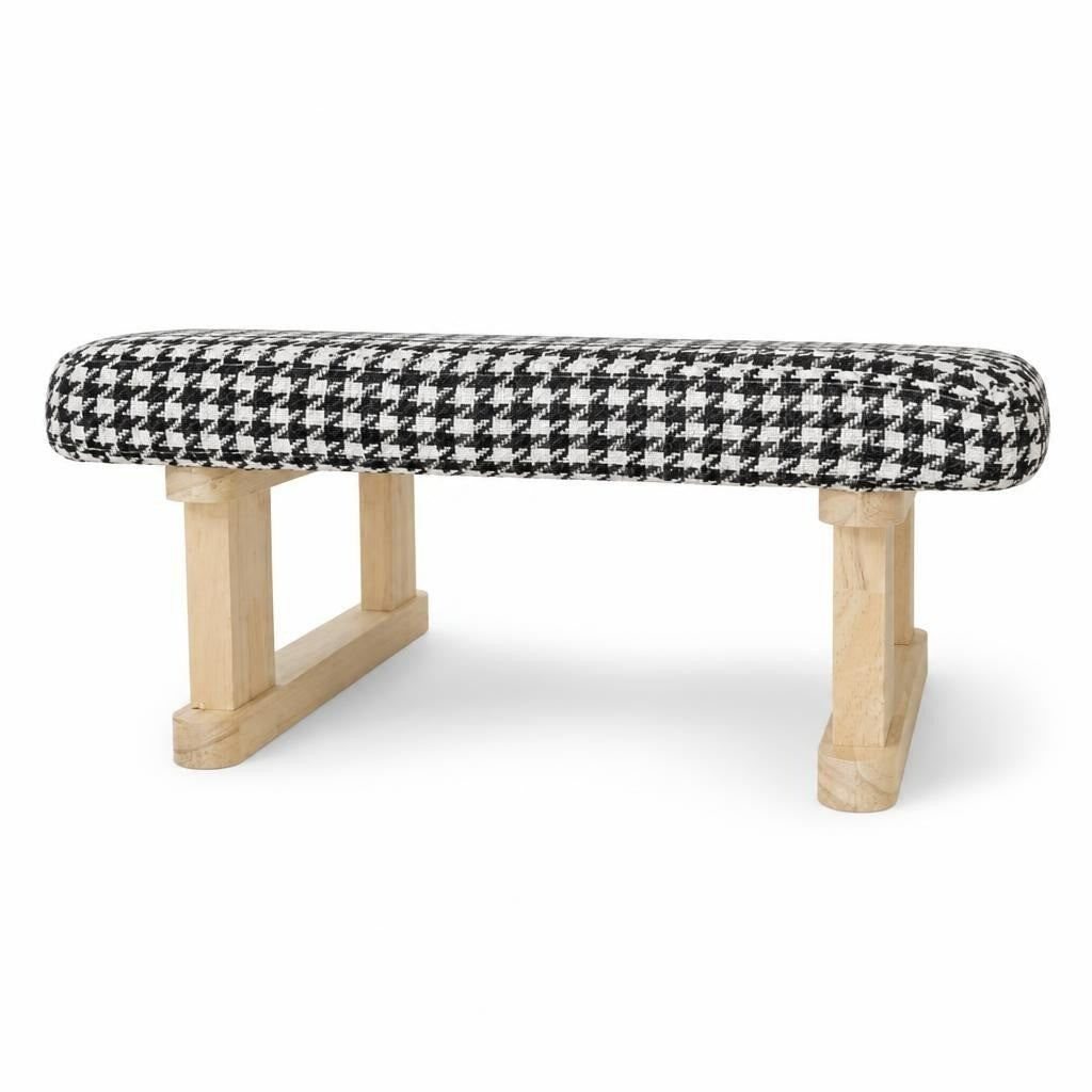 Houndstooth Black White Upholstered Wooden Bench - pre-loved at Why Go Less, Lebanon