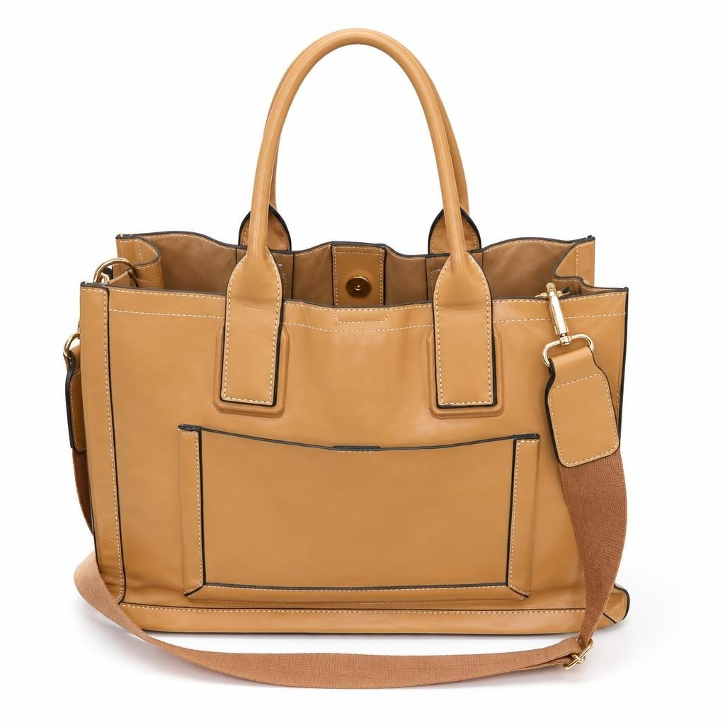 Camel Structured Tote Bag with Crossbody Strap - pre-loved at Why Go Less, Lebanon
