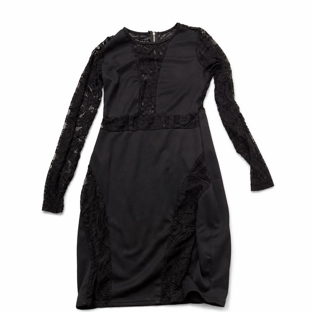 Black Lace Panel Long Sleeve Midi Dress L - pre-loved at Why Go Less, Lebanon