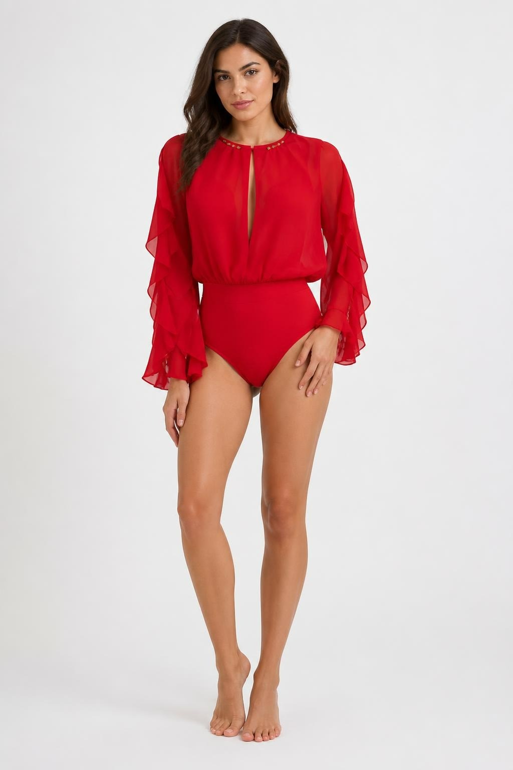 BOSS Red Sheer Long-sleeve Bodysuit - new at Why Go Less, Lebanon