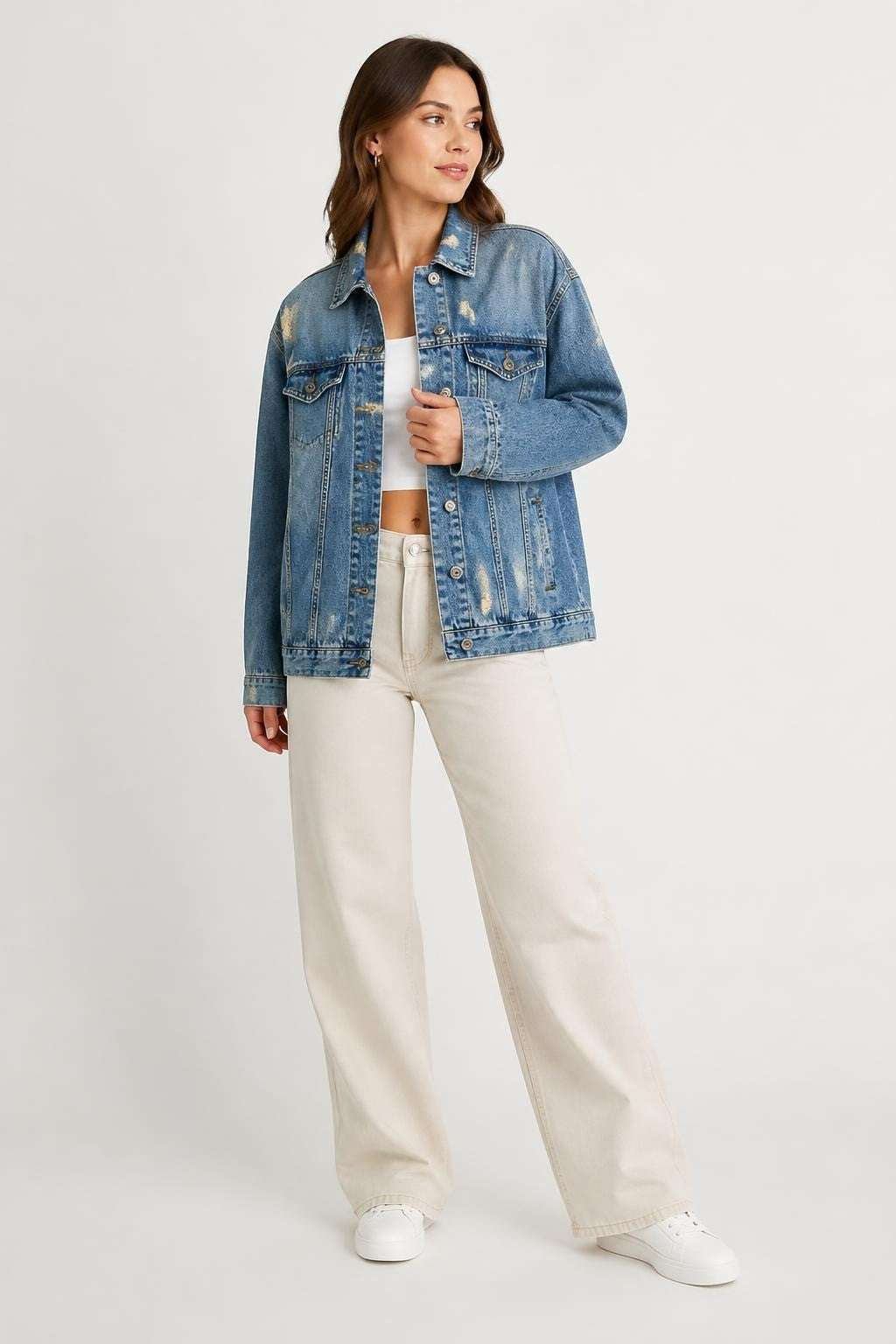 Only Distressed Denim Jacket, Light Blue - pre-loved at Why Go Less, Lebanon