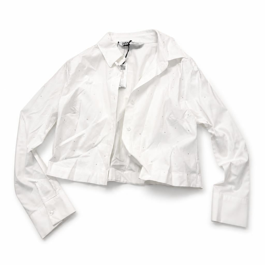 Dimi White Cropped Shirt with Rhinestones, Size 40 - new at Why Go Less, Lebanon