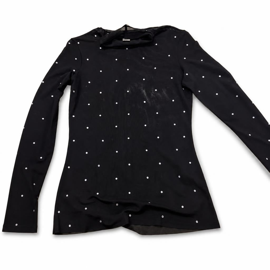 H&M Black Studded Mesh Long Sleeve Top XS - pre-loved at Why Go Less, Lebanon
